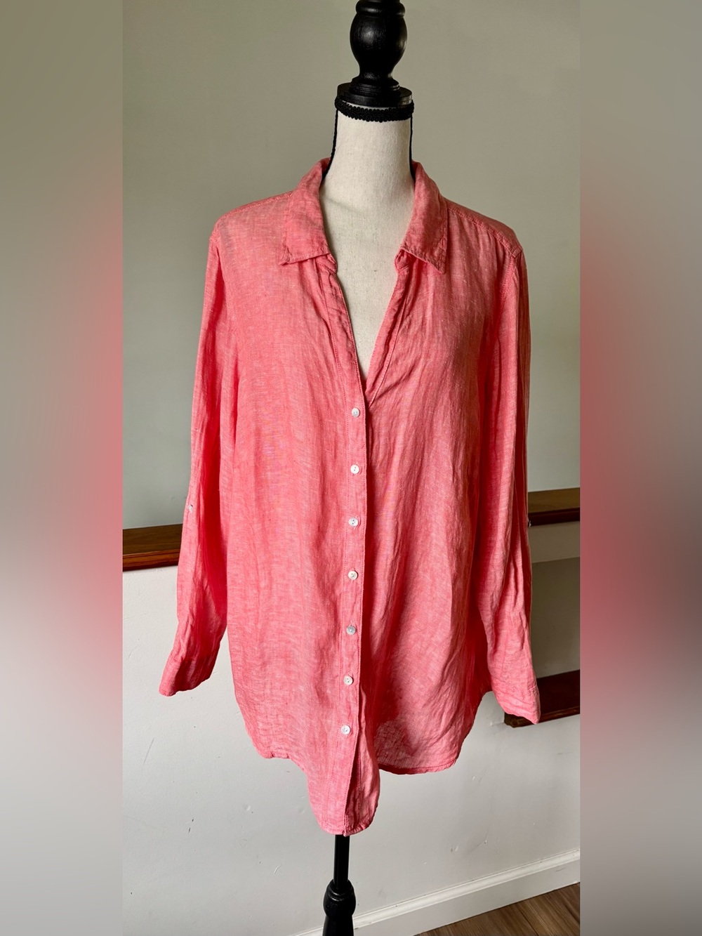 Sigurd Olsen Pink Coral Linen Button Down Shirt